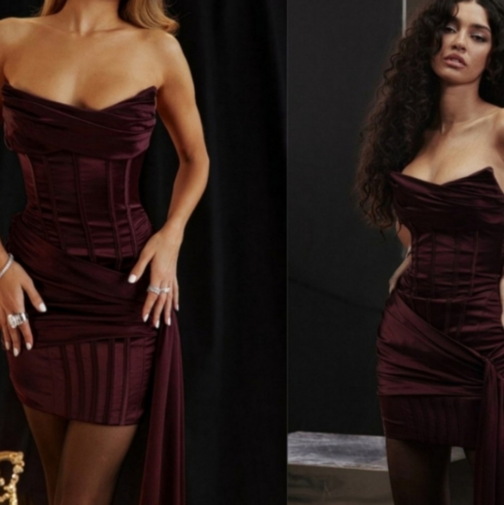 House of cb Loubella mulberry strapless draped corset dress - Picture 2 of 4